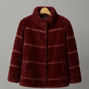 Colleen Lopez Burgundy Faux Fur Teddy Coat Size Xs | MSRP $150 NWOT